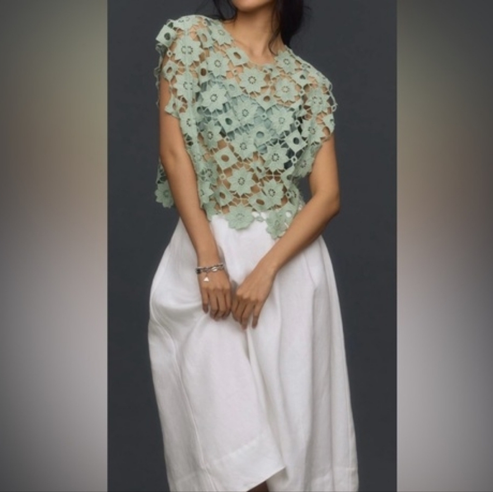 ANTHROPOLOGIE MAEVE MINT FLORAL SHELL TOP -NWT- MINT - Nwt